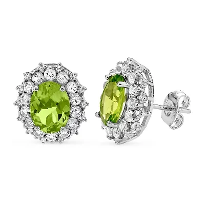 Genuine Green Peridot Sterling Silver 12.7mm Oval Stud Earrings