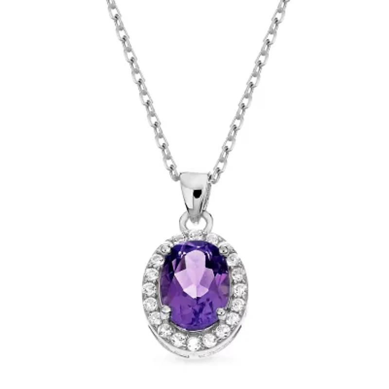 Womens Genuine Purple Amethyst Sterling Silver 18 Inch Pendant Necklace