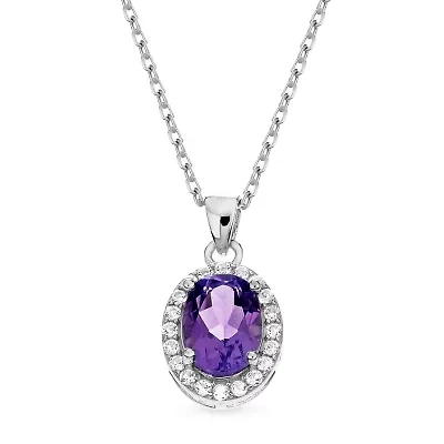 Womens Genuine Purple Amethyst Sterling Silver 18 Inch Pendant Necklace