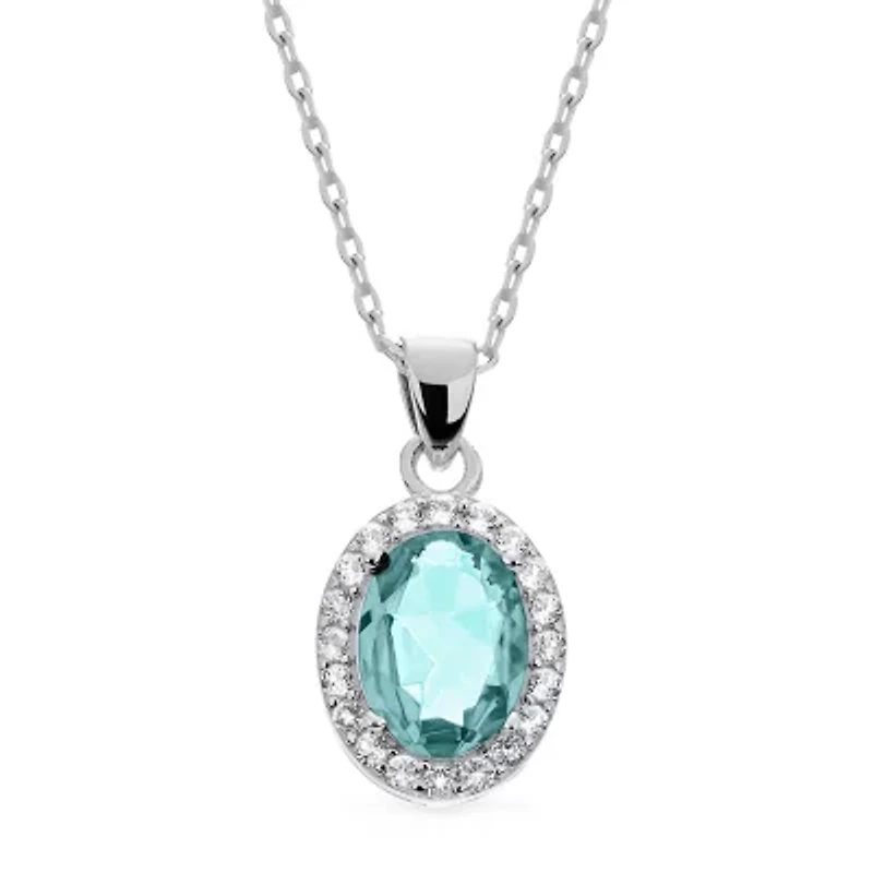 Womens Genuine Blue Aquamarine Sterling Silver 18 Inch Pendant Necklace