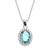 Womens Genuine Blue Aquamarine Sterling Silver 18 Inch Pendant Necklace