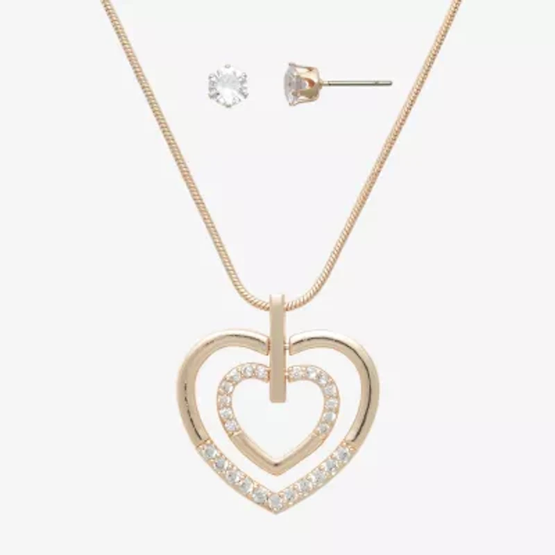 Mixit Womens Cubic Zirconia Heart Hypoallergenic 2-pc. Jewelry Set