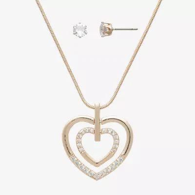 Mixit Womens Cubic Zirconia Heart Hypoallergenic 2-pc. Jewelry Set
