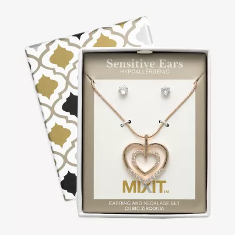 Mixit Womens Cubic Zirconia Heart Hypoallergenic 2-pc. Jewelry Set