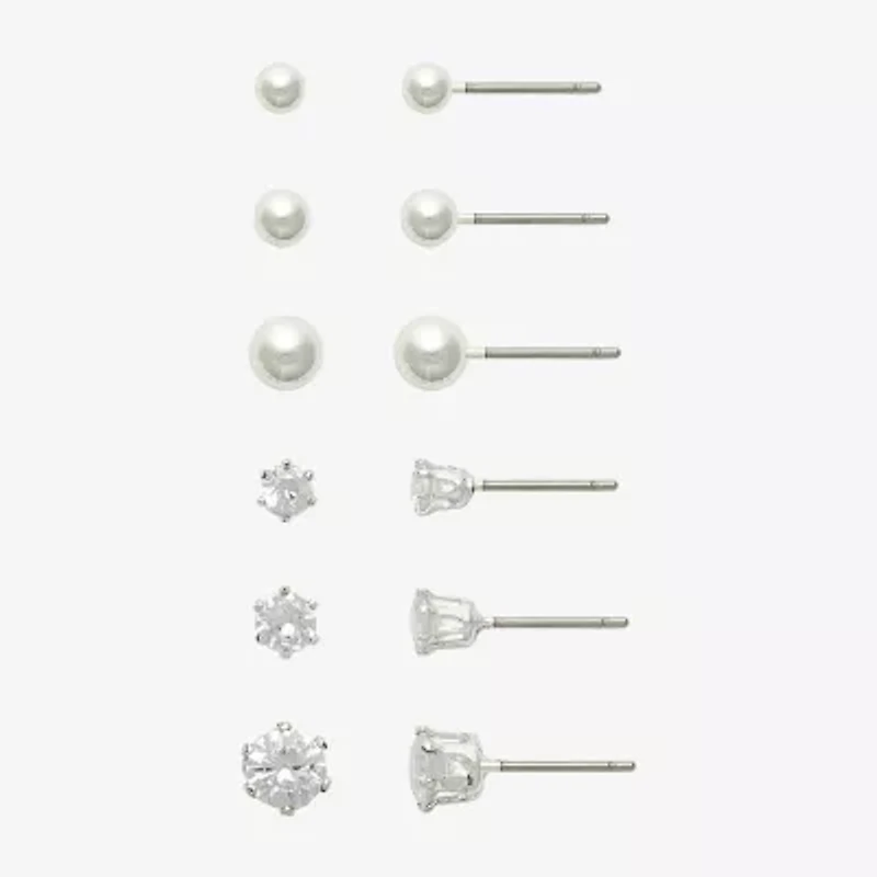 Mixit Womens Simulated Pearl Round Hypoallergenic 6 Pair Earring Set
