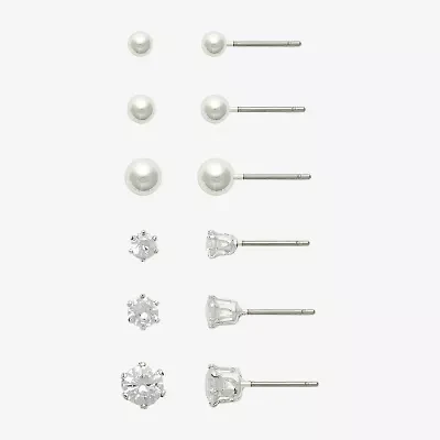 Mixit Womens Simulated Pearl Round Hypoallergenic 6 Pair Earring Set