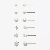 Mixit Womens Simulated Pearl Round Hypoallergenic 6 Pair Earring Set