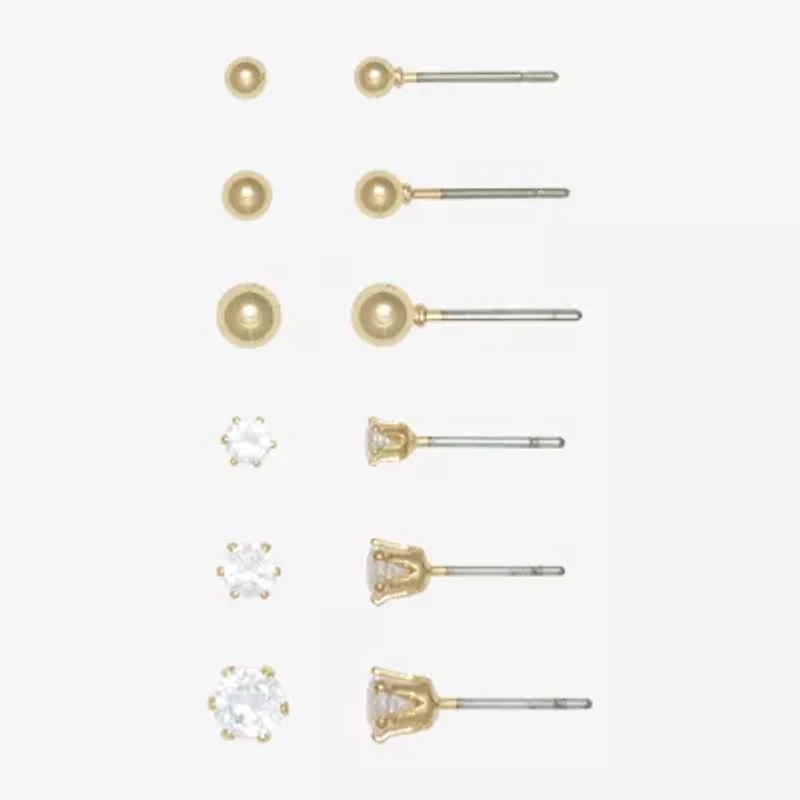 Mixit Womens Cubic Zirconia Hypoallergenic 6 Pair Earring Set