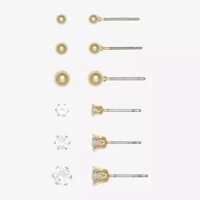 Mixit Womens Cubic Zirconia Hypoallergenic 6 Pair Earring Set