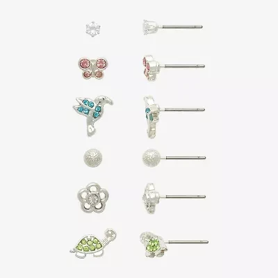 Mixit Womens Cubic Zirconia Butterfly Flower Hypoallergenic 6 Pair Earring Set