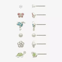 Mixit Womens Cubic Zirconia Butterfly Flower Hypoallergenic 6 Pair Earring Set