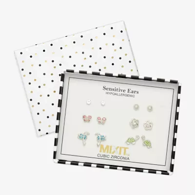 Mixit Womens Cubic Zirconia Butterfly Flower Hypoallergenic 6 Pair Earring Set