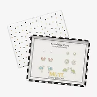 Mixit Womens Cubic Zirconia Butterfly Flower Hypoallergenic 6 Pair Earring Set