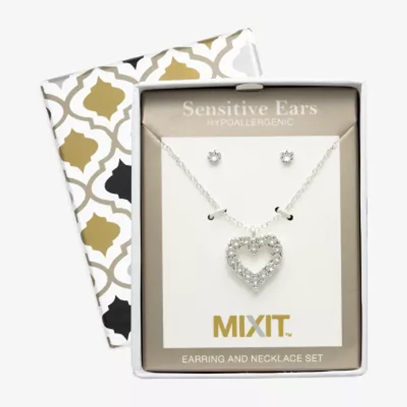 Mixit Womens Crystal Heart Hypoallergenic 2-pc. Jewelry Set