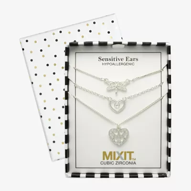 Mixit Womens Cubic Zirconia Heart Hypoallergenic 3-pc. Necklace Set