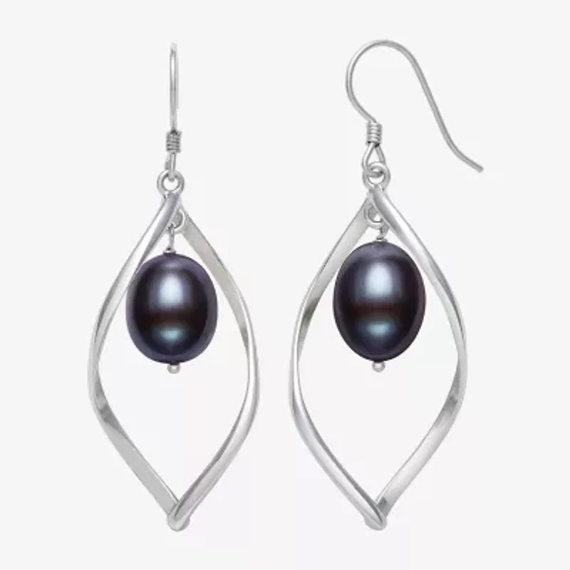 Womens Dyed White Cultured Freshwater Pearl Sterling Silver Drop Earrings