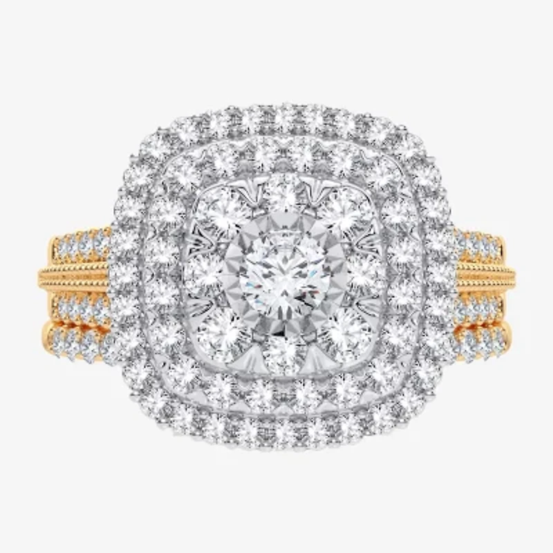 1 CT. T.W. Natural Diamond Cushion Side Stone Halo Engagement Ring 10K or 14K Gold