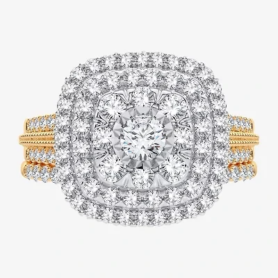 1 CT. T.W. Natural Diamond Cushion Side Stone Halo Engagement Ring 10K or 14K Gold