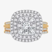 1 CT. T.W. Natural Diamond Cushion Side Stone Halo Engagement Ring 10K or 14K Gold