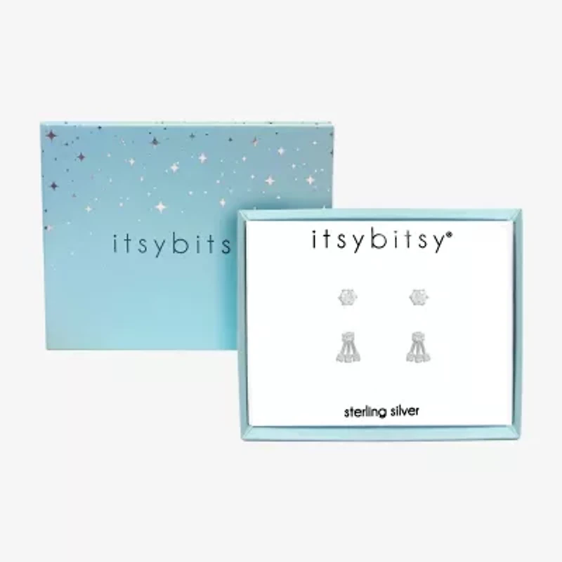 Itsy Bitsy Sterling Silver Womens Cubic Zirconia Sterling Silver Hypoallergenic 2 Pair Earring Set