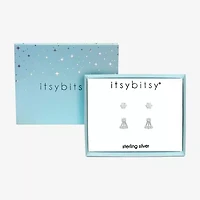 Itsy Bitsy Sterling Silver Womens Cubic Zirconia Sterling Silver Hypoallergenic 2 Pair Earring Set