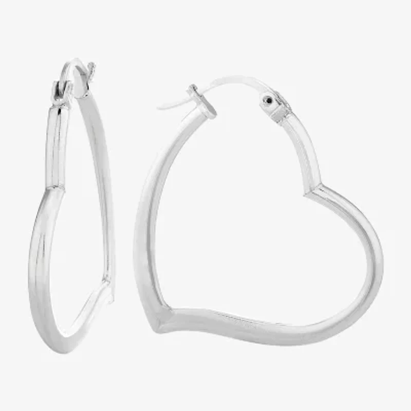 Womens Sterling Silver 27.4mm Heart Hoop Earrings