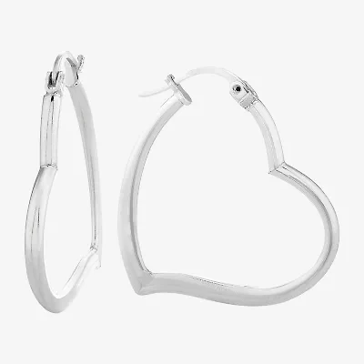 Womens Sterling Silver 27.4mm Heart Hoop Earrings