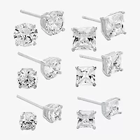 Womens White Cubic Zirconia Sterling Silver 6 Pair Earring Set