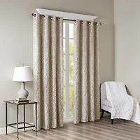 Madison Park Elysia Knitted Jacquard Damask Grommet Top Energy Saving 100% Blackout Single Curtain Panel