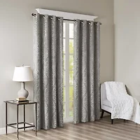 Madison Park Elysia Knitted Jacquard Damask Grommet Top Energy Saving 100% Blackout Single Curtain Panel