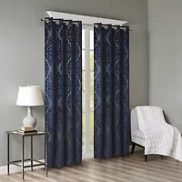 Madison Park Elysia Knitted Jacquard Damask Grommet Top Energy Saving 100% Blackout Single Curtain Panel