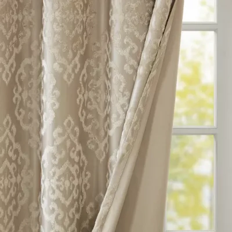 Madison Park Elysia Knitted Jacquard Damask Grommet Top Energy Saving 100% Blackout Single Curtain Panel