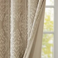 Madison Park Elysia Knitted Jacquard Damask Grommet Top Energy Saving 100% Blackout Single Curtain Panel
