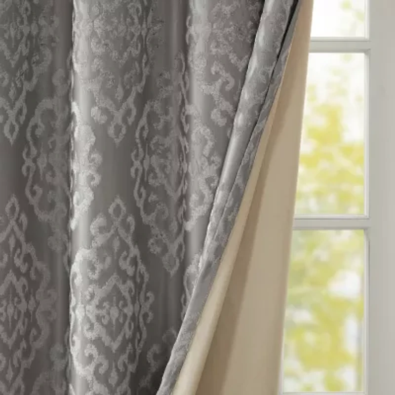 Madison Park Elysia Knitted Jacquard Damask Grommet Top Energy Saving 100% Blackout Single Curtain Panel