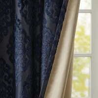 Madison Park Elysia Knitted Jacquard Damask Grommet Top Energy Saving 100% Blackout Single Curtain Panel