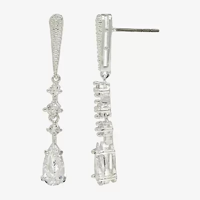 Sparkle Allure Womens Cubic Zirconia Pure Silver Over Brass Drop Earrings