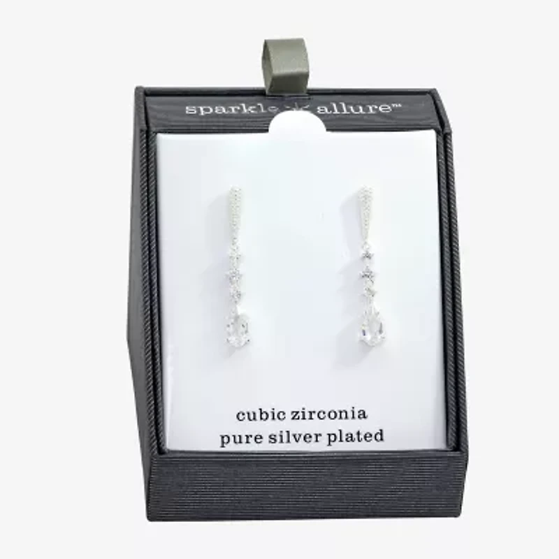 Sparkle Allure Womens Cubic Zirconia Pure Silver Over Brass Drop Earrings