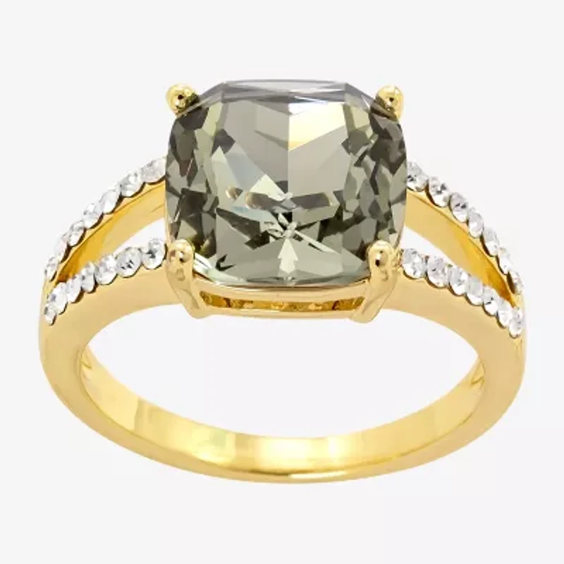 Sparkle Allure Womens Blue Crystal 14K Gold Over Brass Cocktail Ring