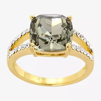 Sparkle Allure Womens Blue Crystal 14K Gold Over Brass Cocktail Ring