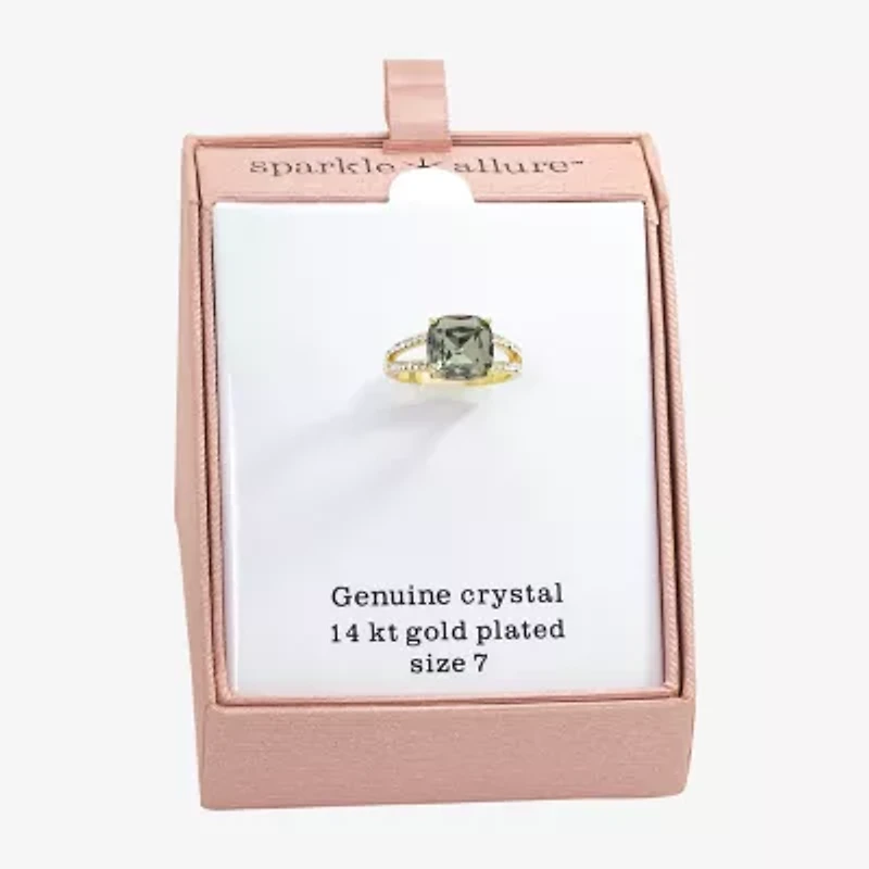 Sparkle Allure Womens Blue Crystal 14K Gold Over Brass Cocktail Ring