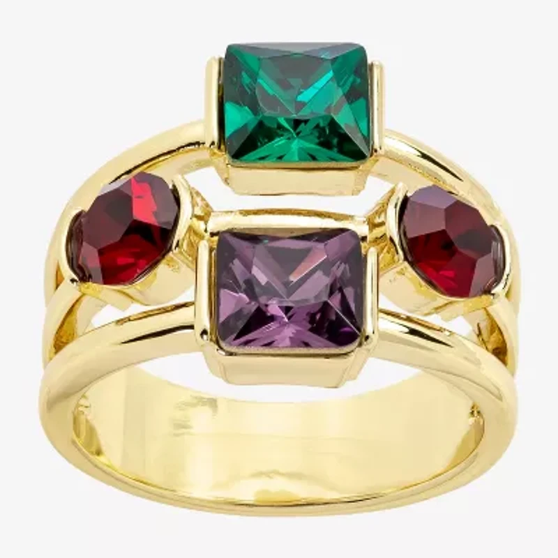 Sparkle Allure Womens Multi Color Crystal 14K Gold Over Brass Cocktail Ring