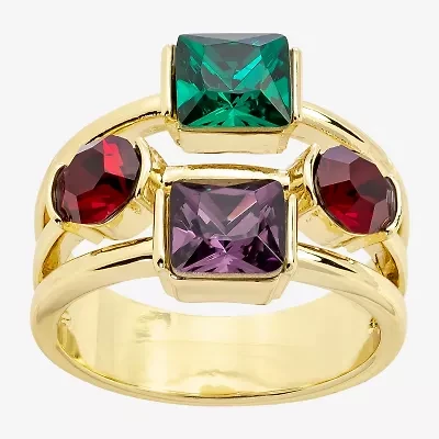 Sparkle Allure Womens Multi Color Crystal 14K Gold Over Brass Cocktail Ring