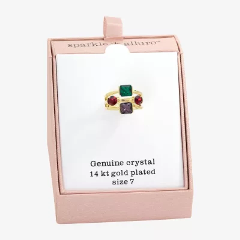 Sparkle Allure Womens Multi Color Crystal 14K Gold Over Brass Cocktail Ring