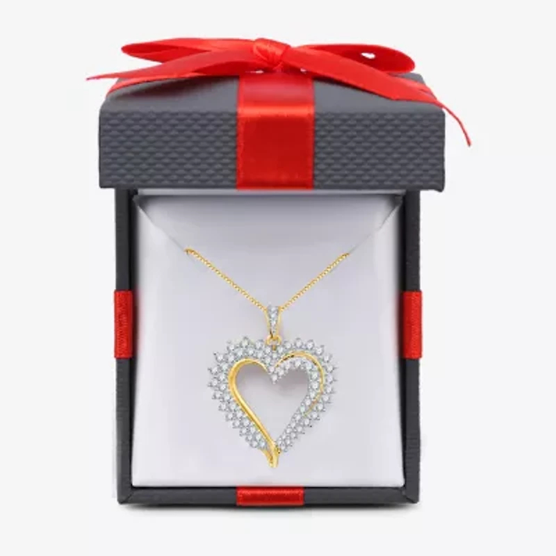 Womens 1 CT. T.W. Natural White Diamond 10K Gold Heart 18 Inch Pendant Necklace