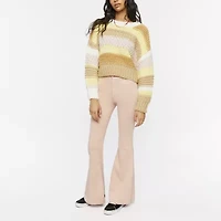 Forever 21 Faux Suede Printed Womens Flare Mid Rise Juniors Pull-On Pant