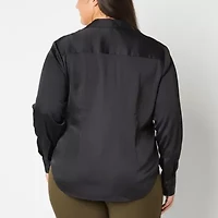 Worthington Womens Plus Cuffed Long Sleeve Regular Fit Button-Down Shirt