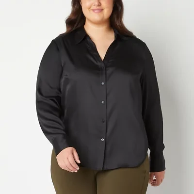 Worthington Womens Plus Cuffed Long Sleeve Regular Fit Button-Down Shirt