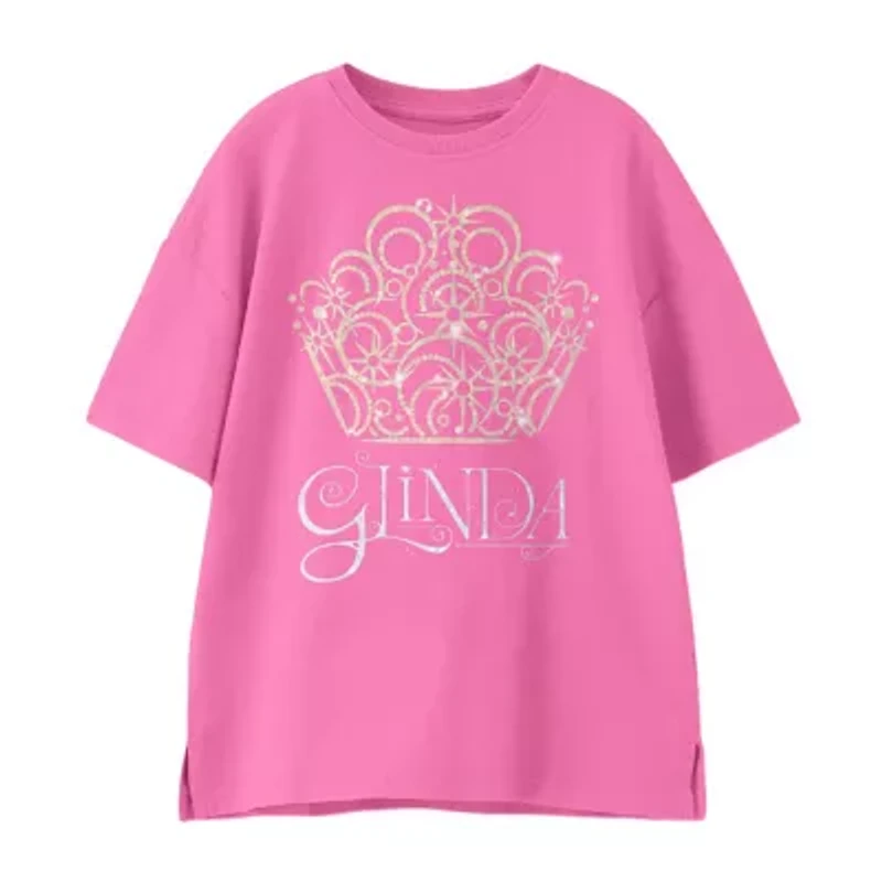 Glinda Big Kid Girls Crew Neck Short Sleeve Oversized Wicked Graphic T-Shirt
