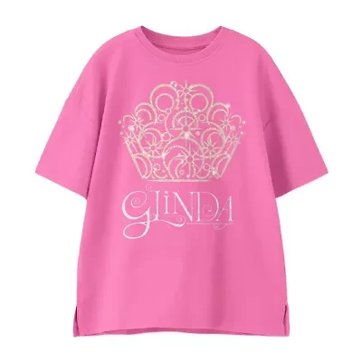 Glinda Big Kid Girls Crew Neck Short Sleeve Oversized Wicked Graphic T-Shirt