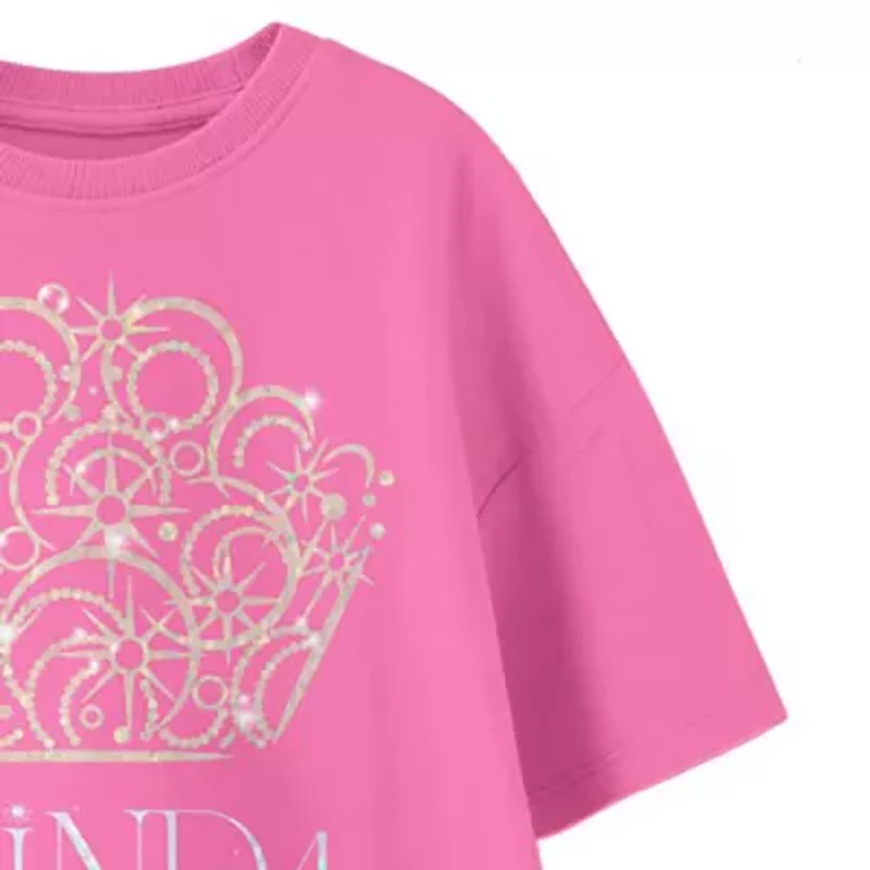 Glinda Big Kid Girls Crew Neck Short Sleeve Oversized Wicked Graphic T-Shirt